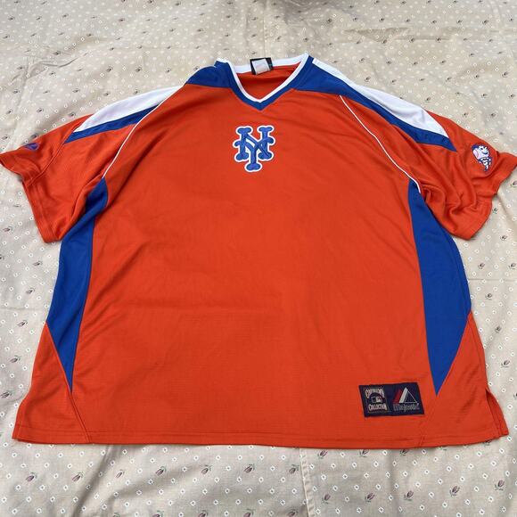 New York Mets Shirt Mens XXL Orange MLB Baseball Majestic Cooperstown V-Neck - Picture 1 of 7